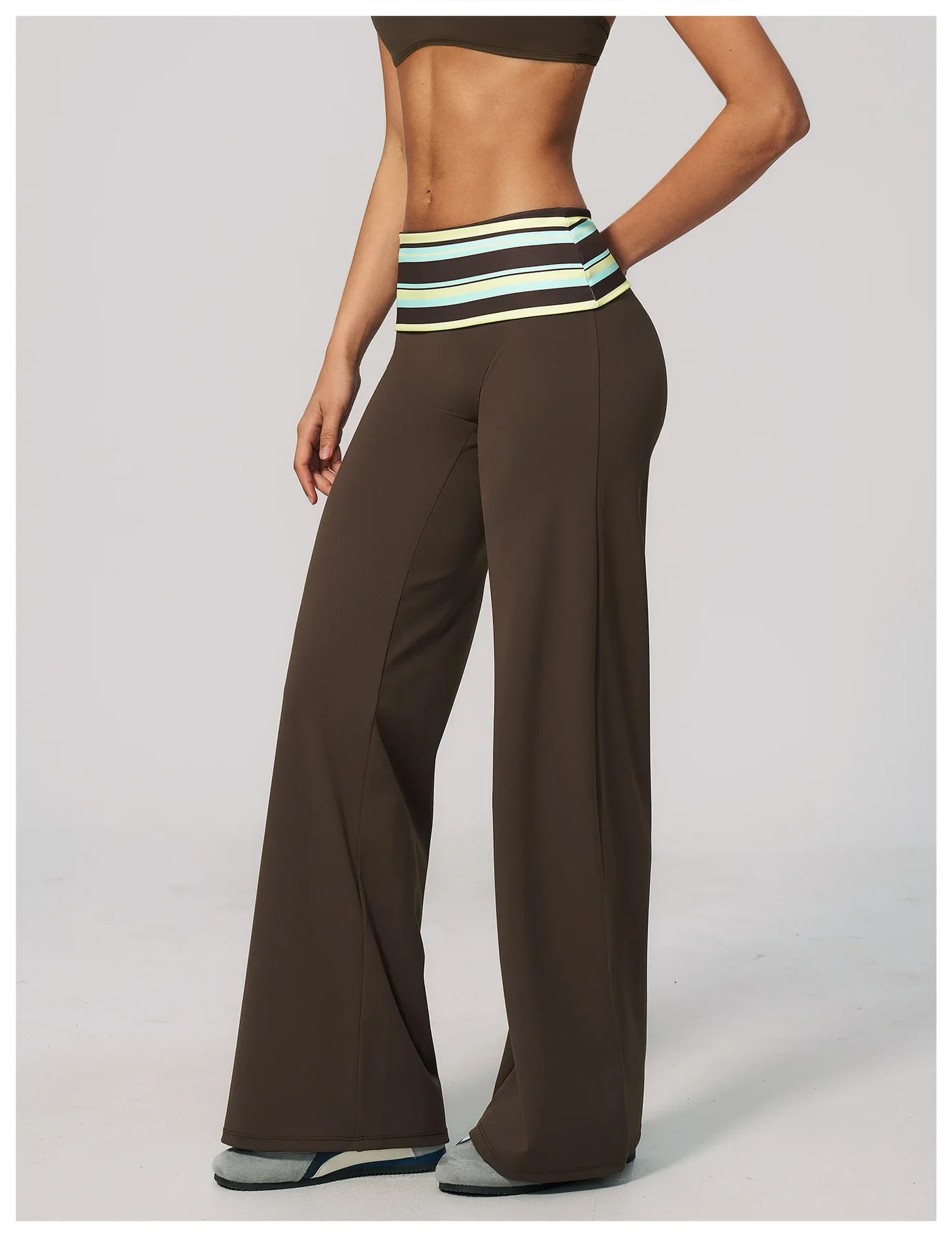 Damen-Yoga-Hose mit weitem Bein, atmungsaktiv, für Sport und Fitness, Schlaghose, hohe Taille, gestreifte Yoga-Hose, gepunktete Trainingshose, ausgestellte Hose – Detail 28