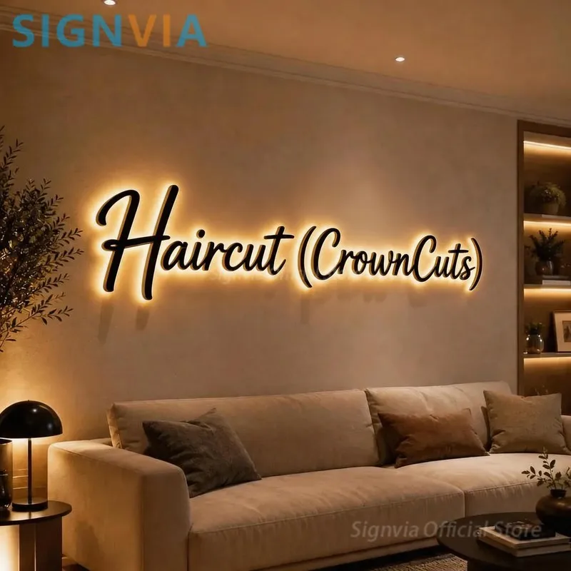 Custom LED Illuminated Logo Haircut Metal Neon Sign Large Letters Acrylic Wall Luminous Business Decorative Restaurant Sign