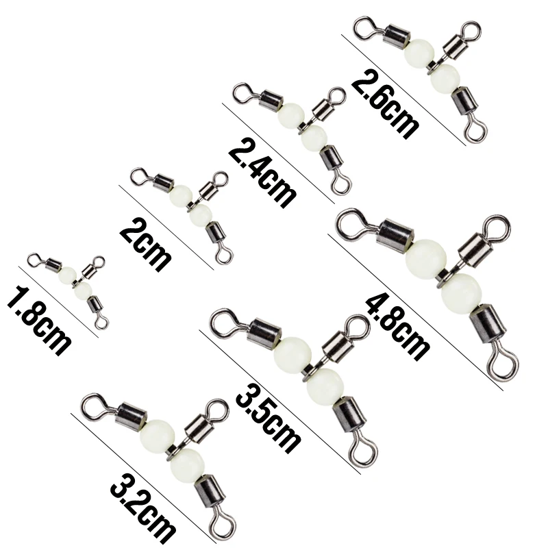 10PCS T-Turn Angelschnur Stecker Leuchtende 3-Wege Wirbel Angeln Roll Stecker Angeln Zubehör mit Glow perlen – Detail 7