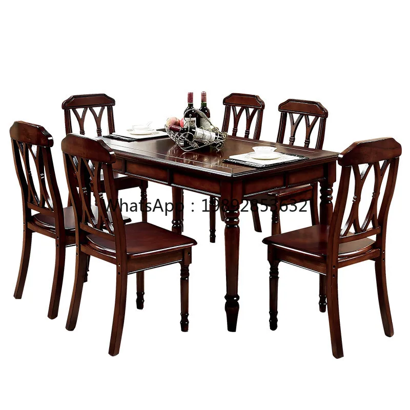 

LYY American Style Dining Table and Chair Set Retro European Classical Country Small Apartment Rectangular Dining Table