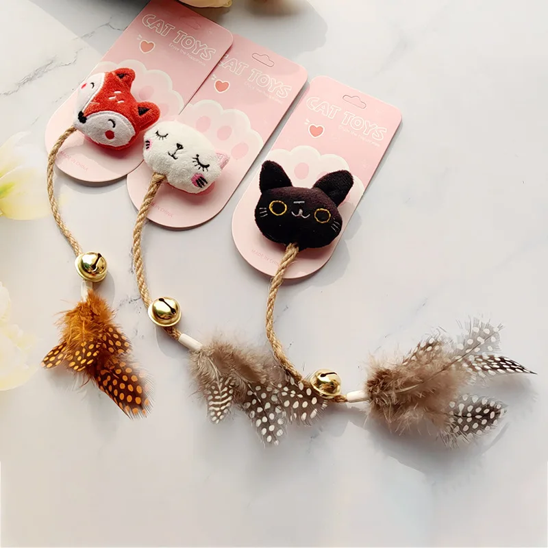 

Feather Bell Cat Teaser Toy with Catnip Pet Hemp Rope Chew Stick Self-Entertainment Supplies