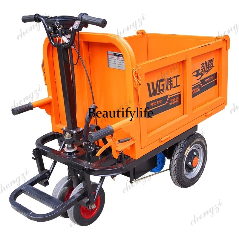 Electric hand pusher transport vehicle for construction sites, -wheel ash hopper trucks, breeding feeding dump carts