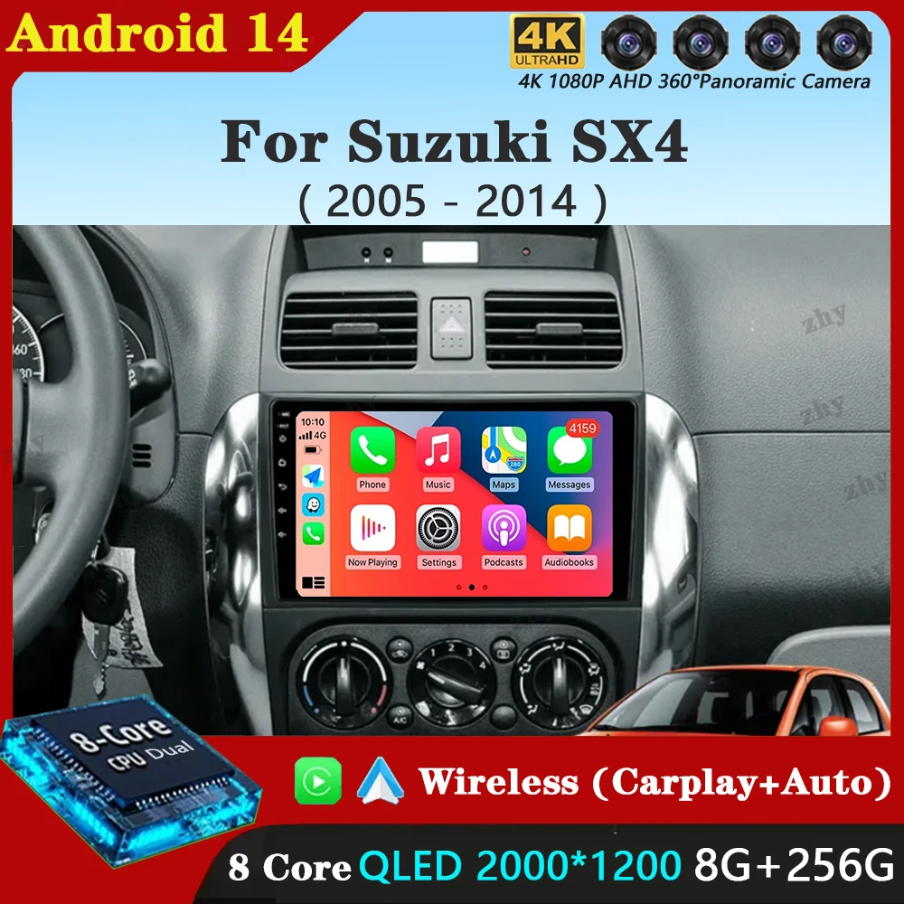 Android 14 Carplay For Suzuki SX4 2005-2014 Fiat Sedici 2005-2014 Car Radio GPS Stereo Multimedia Video Player 2din Head Unit 4G