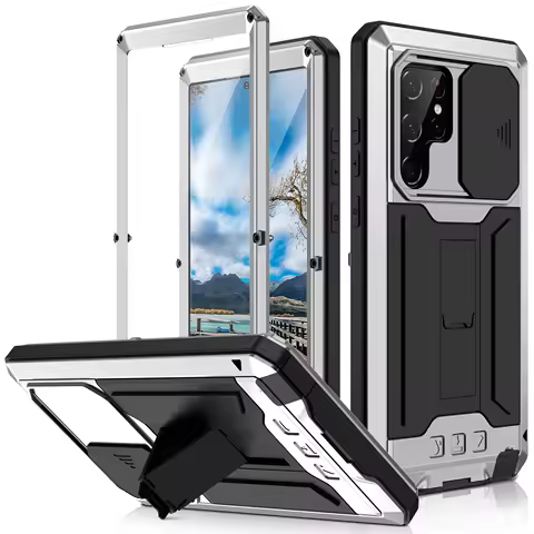 360 Protection Heavy Metal Armor Case For Samsung Galaxy S22 Ultra S20 S21 FE S21 Plus Shockproof Stand With Glass Case Fundas