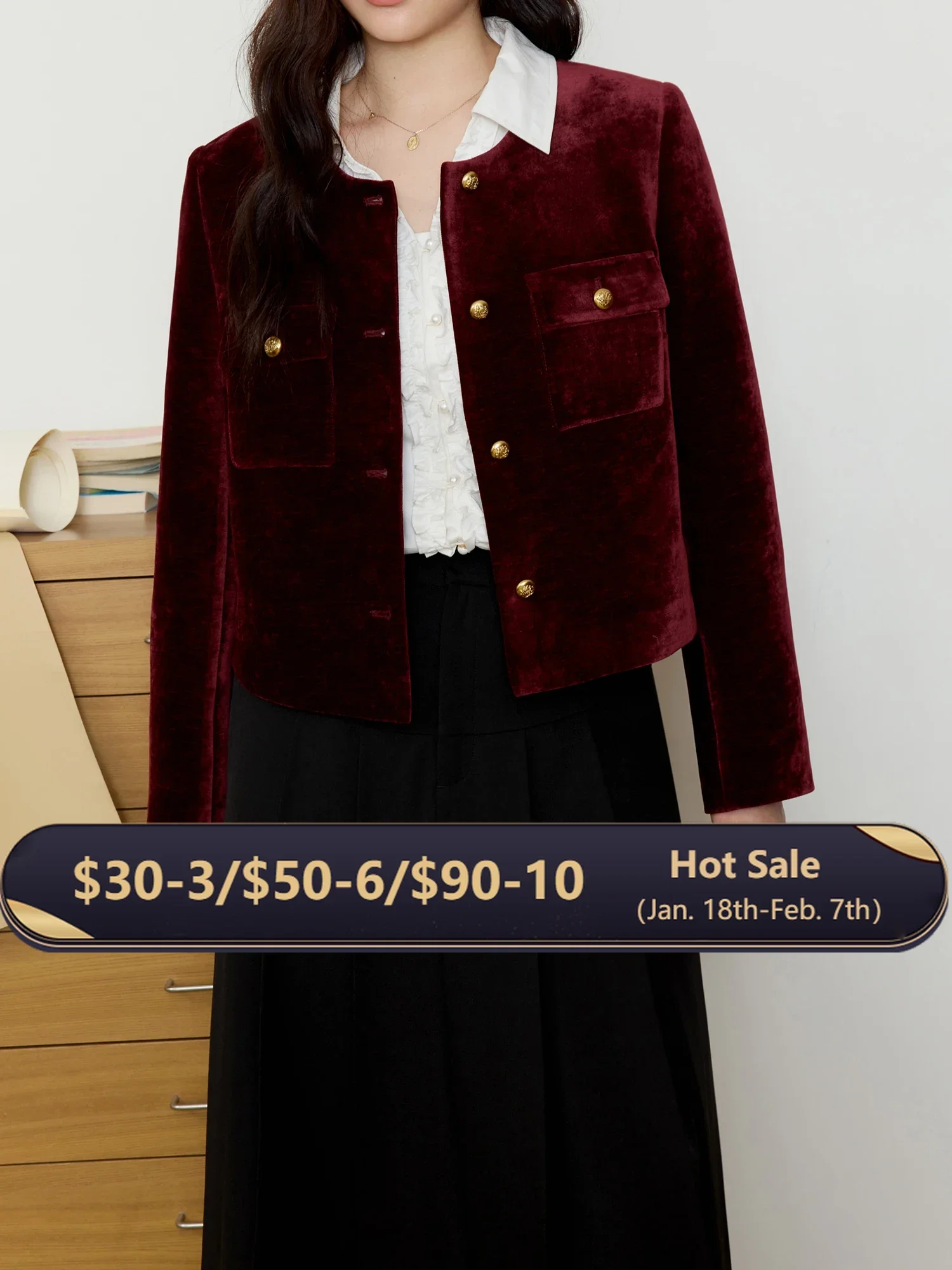 DUSHU Plus Size Christmas Elegant Short Coat For Women 2 Color 2025 Spring New Design Exquisite Short Red Blue Jacket 25DS81049