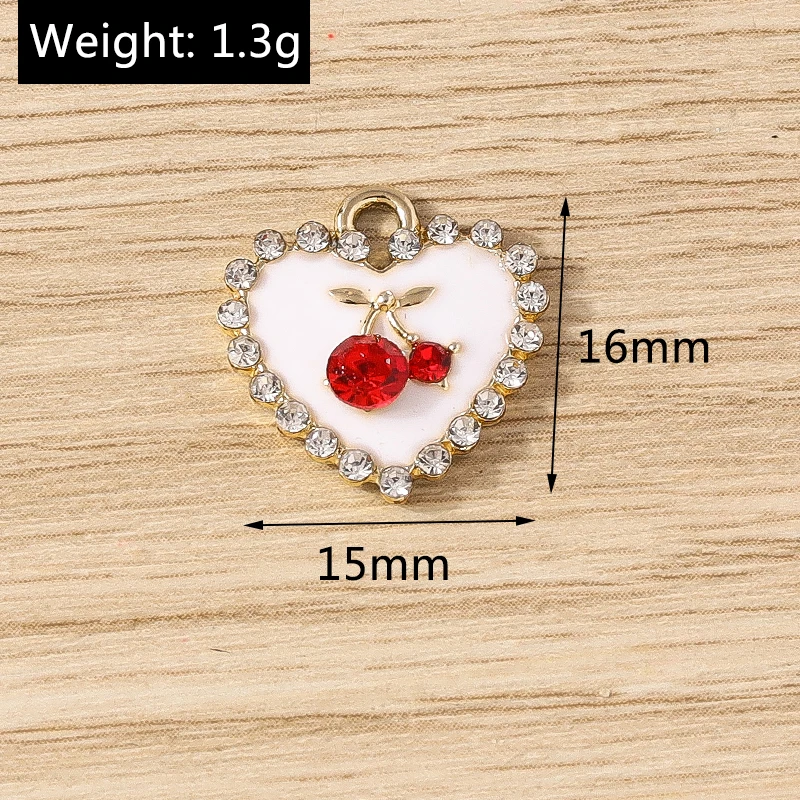 10 Uds. De dijes de corazón de amor de cristal de 15x16mm, colgantes esmaltados de cereza para hacer joyería, collar, pendientes, manualidades DIY, regalos