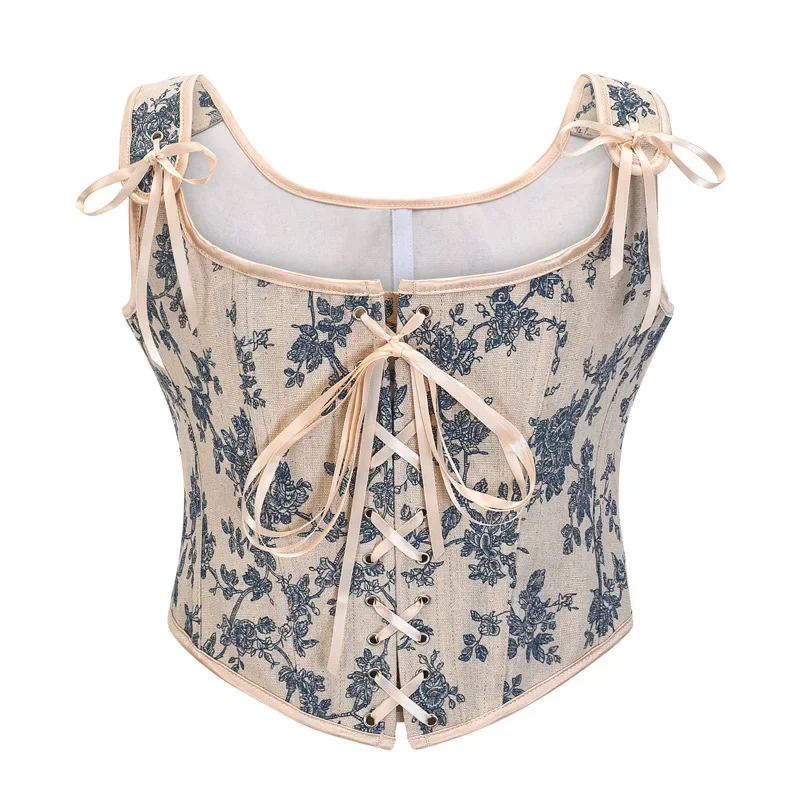 

Blue Floral Print Overbust Victorian Front Lace Up Bustier Top Corset Sexy Vintage Gothic Clothes Steampunk Espartilho Feminino
