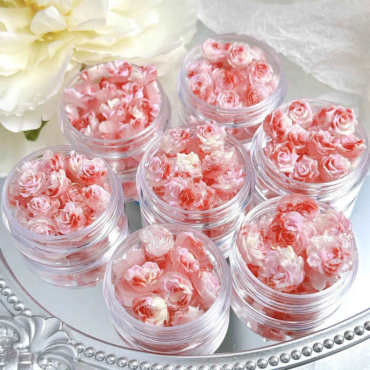 Sweet Creative Shinny Windmill Flower Rose Resin Nail Charms 3D Luminous Gradient Colored Blossoms Nail Art Decorations for DIY