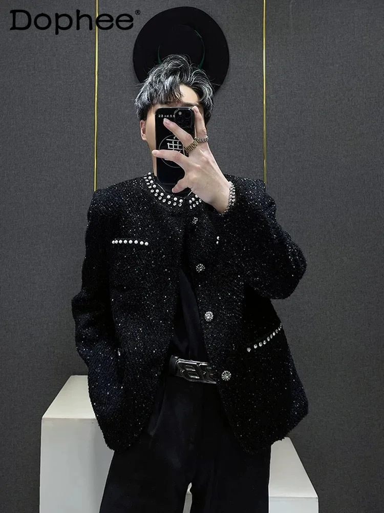 

2025 New Fashion Trend Korean Version INS Design Pearl Decorated Short Jacket for Men with High-end Feel