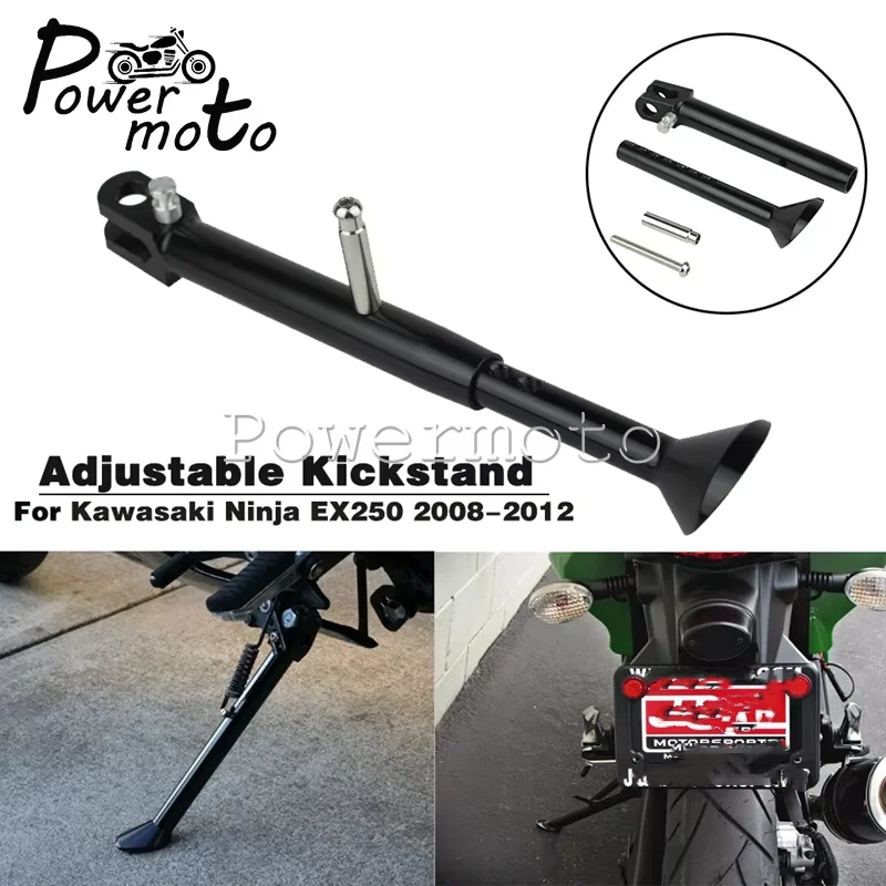 

Motorcycle CNC Aluminium Side Kick Stand For KAWASAKI NINJA 250 250R EX250 2008 2009 2010 2011 2012 Adjustable Kickstand Black