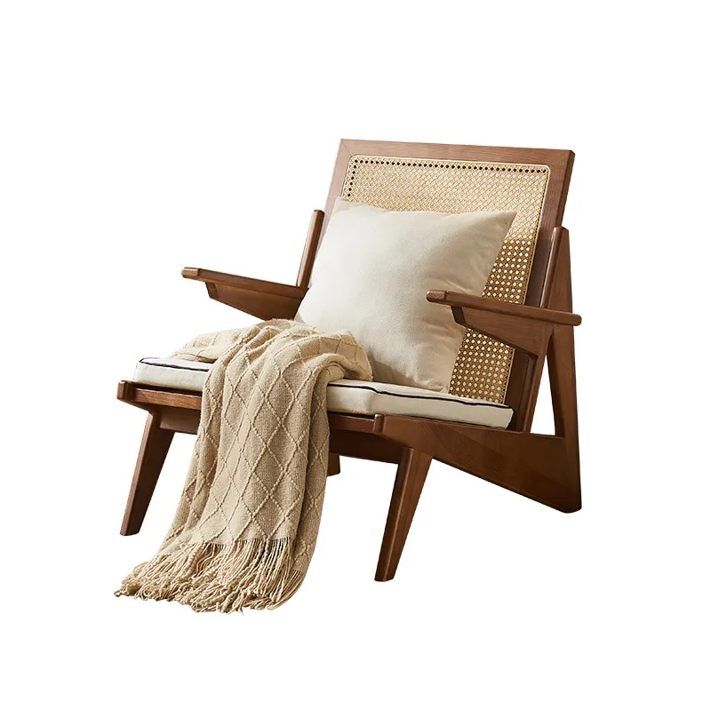 

Nordic Balcony Back Chair Single Medieval Solid Wood Rattan Chair Modern Homestay Chandigarh Chair