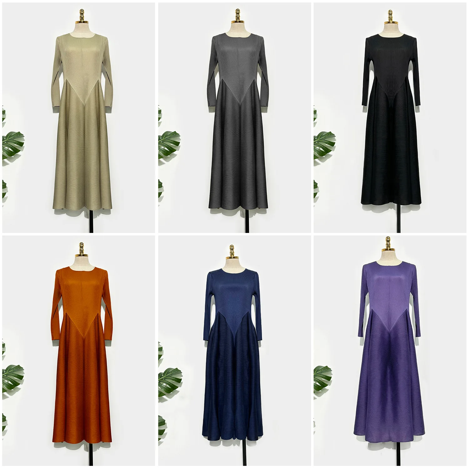 

Miyake Pleated 2025 Autumn and Winter New Floral Bud Skirt Fashionable, Loose and Elegant Temperament Long Sleeved Dress Pleat