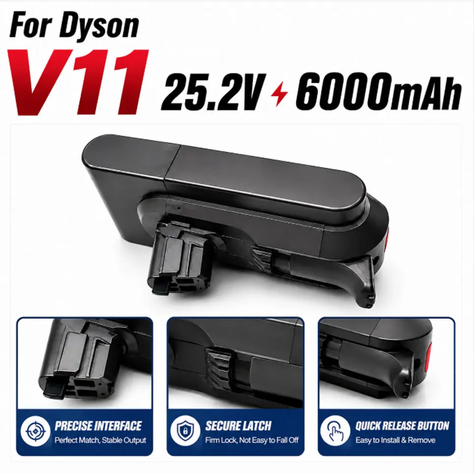 25,2V 6000mAh Akku für Dyson V11 SV15 Serie Staubsauger Fluffy 970145-02 Ersatzakku Schnallenverschluss-Version