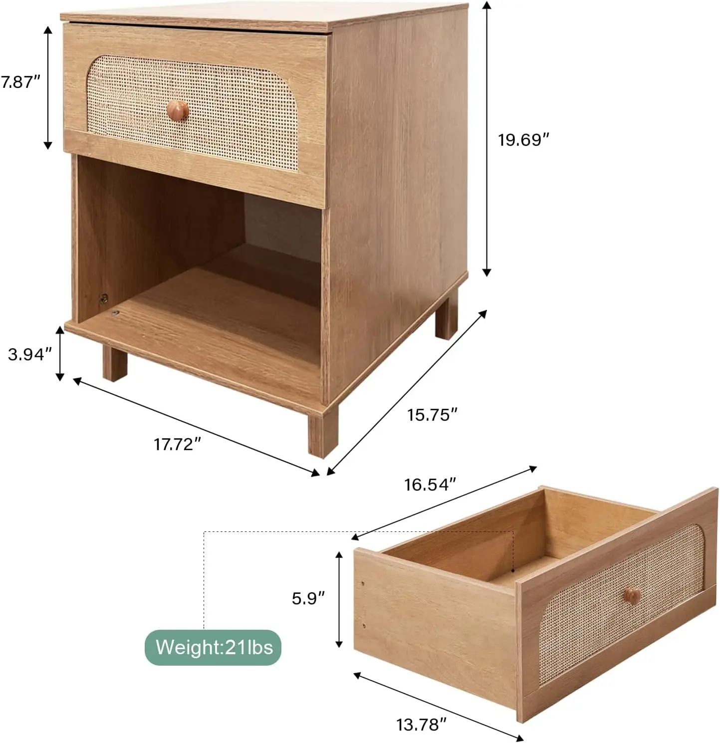 

1 Drawer Rattan Dresser, 23.6”H One Drawer Dresser For Bedroom, Mid-Century Modern Nightstands Organizer For Closet