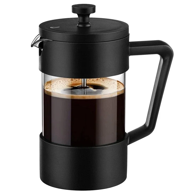 

French Press Coffee & Tea Maker 12Oz Thickened Borosilicate Glass Coffee Press Rust-Free Dishwasher Safe Black tea maker