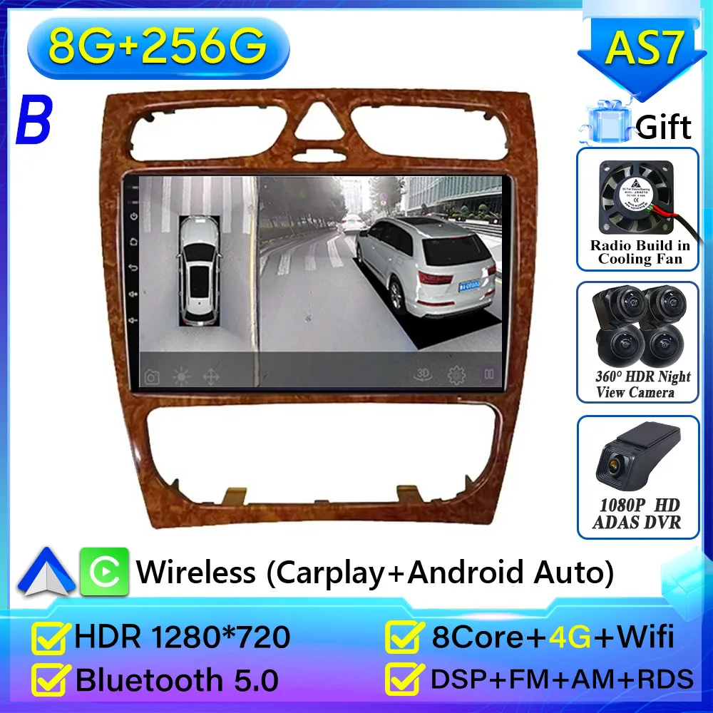 Autoradio Carplay Voor Mercedes Benz C-Klasse W203 C200 C320 C350 CLK W209 2002-2005 navigatie GPS Android Auto 5G Wifi Geen 2din