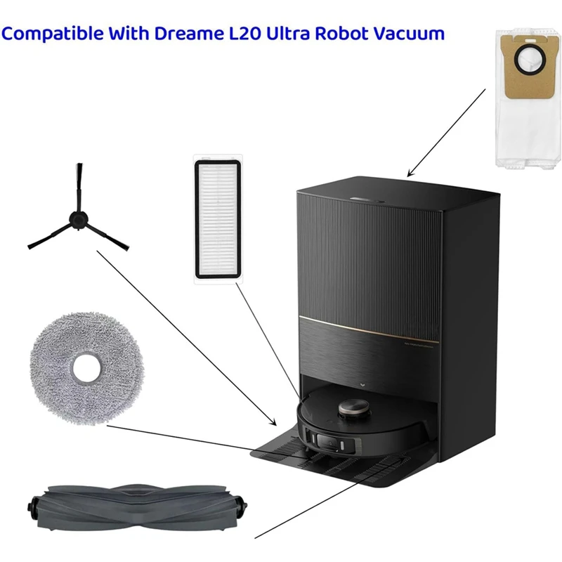 ชุดอุปกรณ์เสริมสำหรับเครื่องดูดฝุ่น dreame L20อัลตร้า/L30พิเศษแปรงด้านข้างหลักที่กรอง HEPA เปลี่ยนถุงเก็บฝุ่นผ้าซับฝุ่น