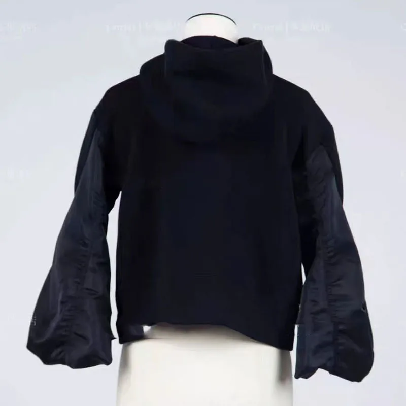 [ZOCI] New Same Style Clothes Splicing Coat Horn Sleeve Hooded Cardigan Sweatshirt