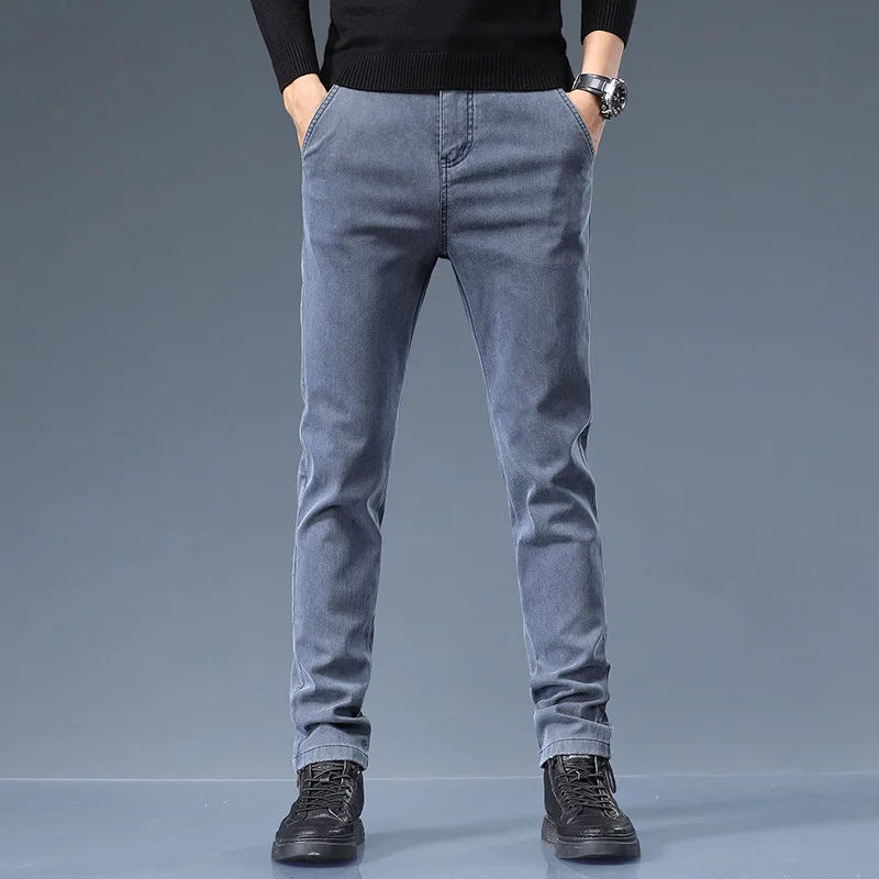 Smil Straight Men Jeans Autumn casual black gray  denim trousers pants for man 2023 korea clothing