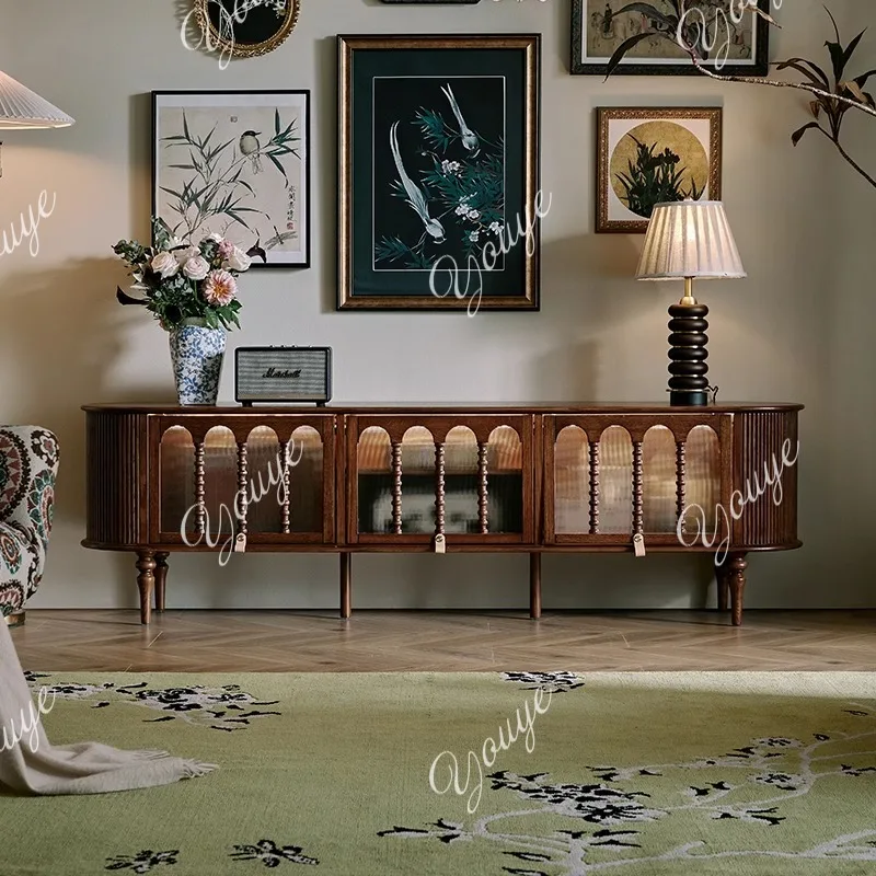 

French Retro TV Stand Modern Solid Wood TV Cabinet Antique Advanced Sense Storage Cabinet Armoire Avec Tv Household Furniture