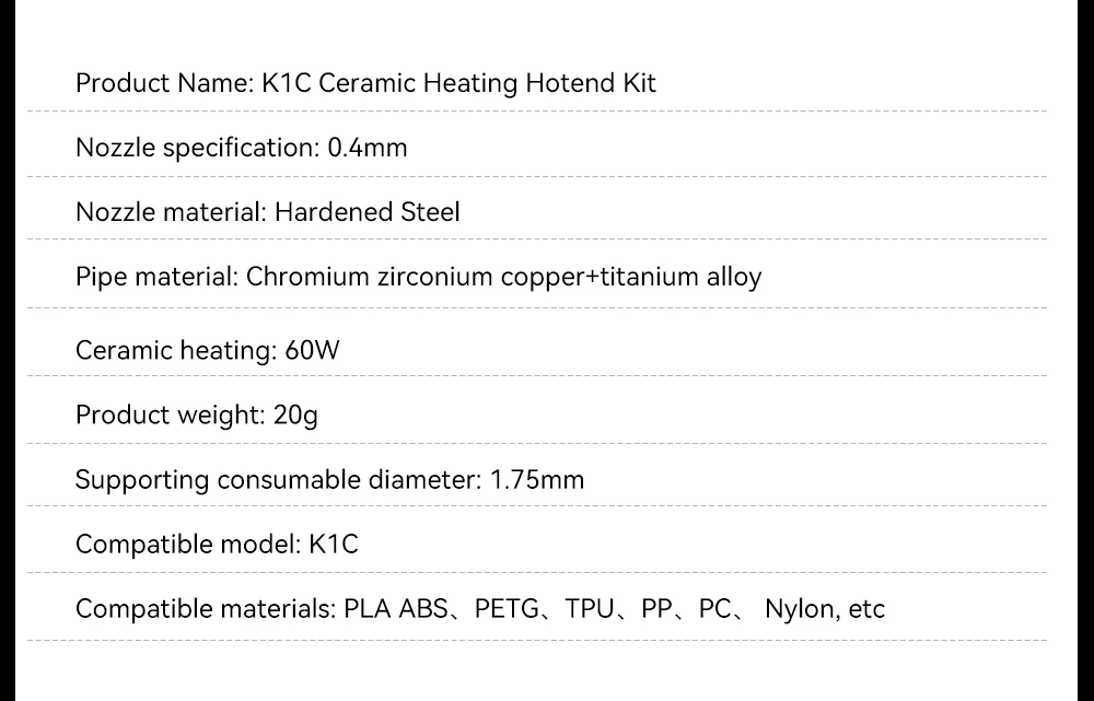 Für Creality K1C K1 Max Hotend Keramik-Heizblock-Kit 3D-Drucker-Teile Schnellwechsel-Düsen-Kit Hitzebeständiger Hotend – Detail 7