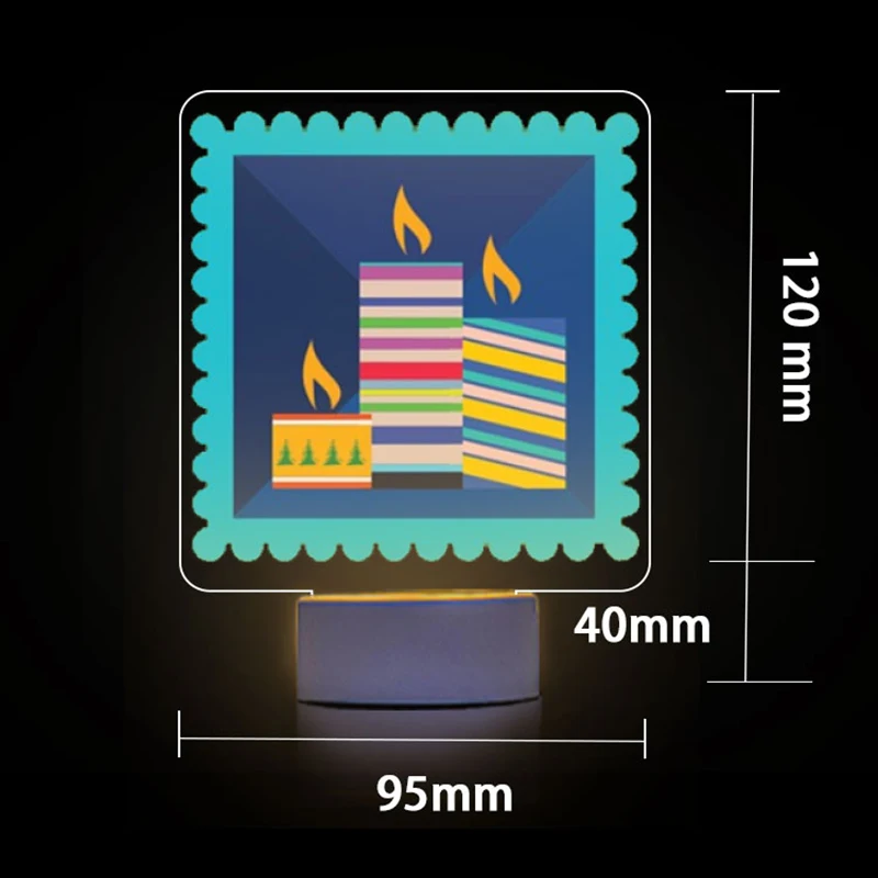 3D 램프 아크릴 USB LED 야간 조명, 만화 엽서 야간 조명 축제 크리스마스 장식, 홈 침실 선물, 화이트 베이스