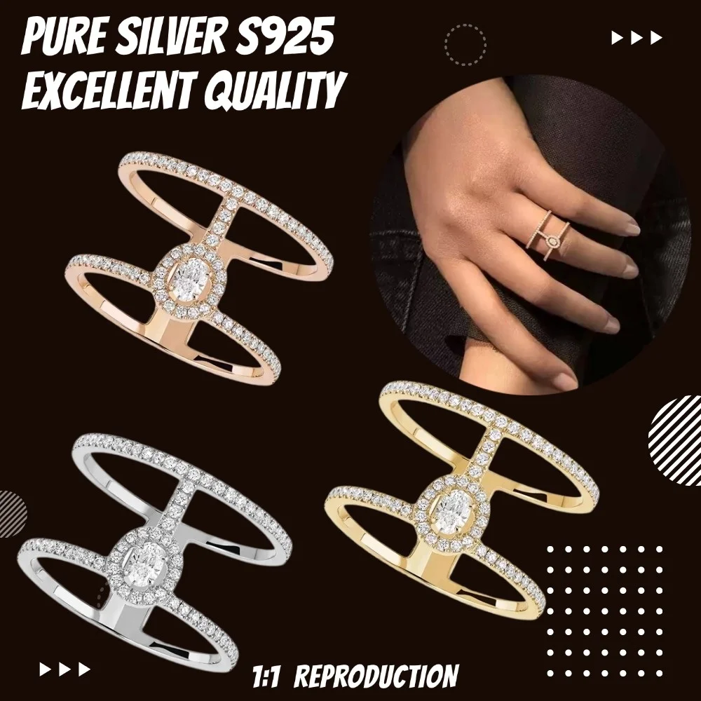 Messik Original 2 Rows Hollow Diamond Rings Sterling Silver 925 Rings Luxury Brand Trend Jewelry Accessories for Holiday Gifts