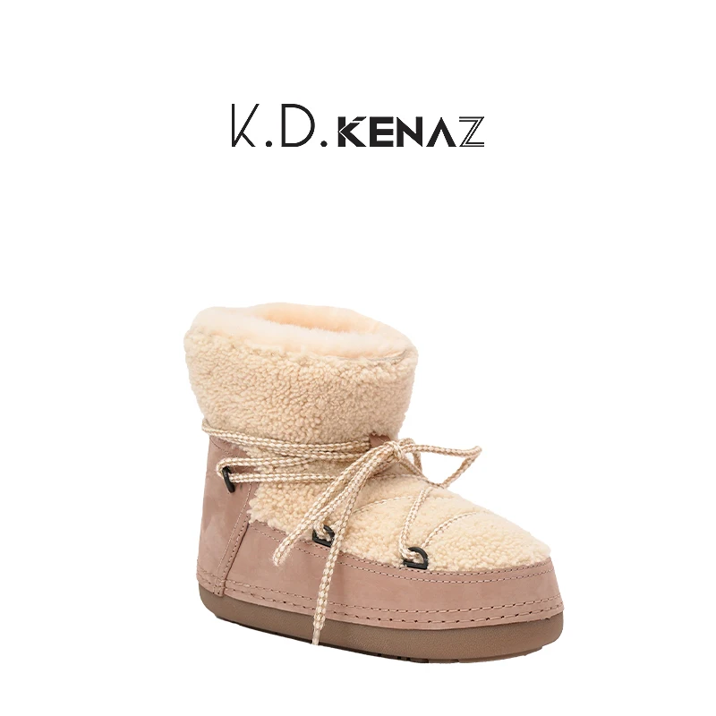 Wnaz-Bota Handmade Sheepskin Weave para Mulher, Bota Flat Ladies, Space Hike, Pink Pearl