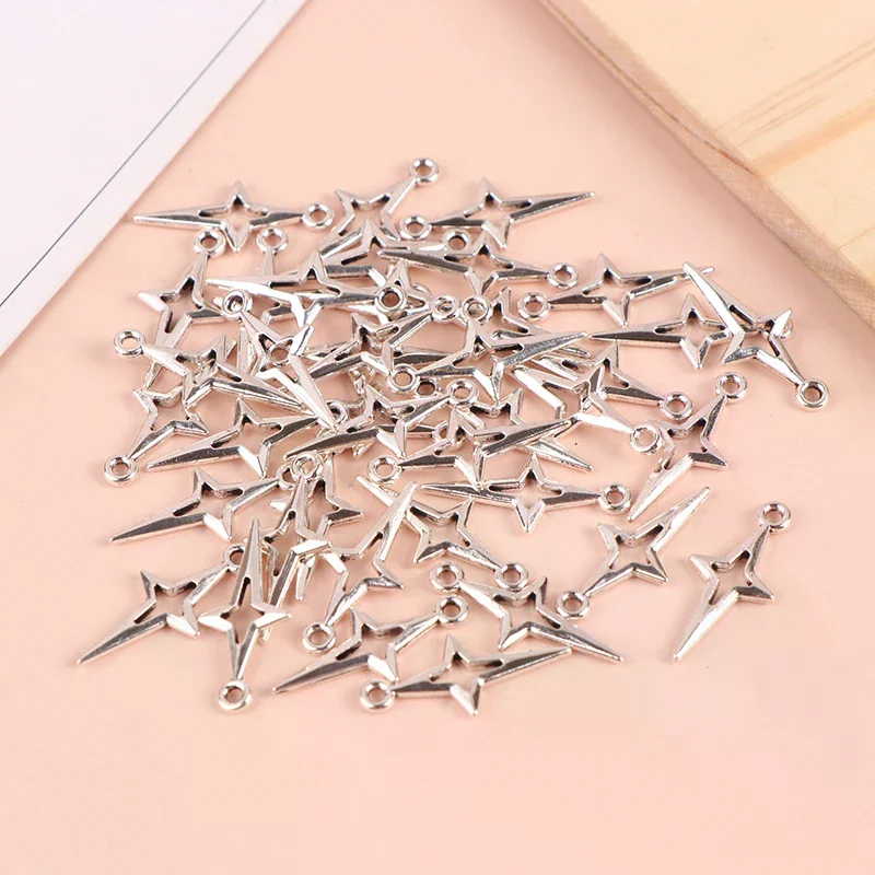 40 szt. 23x10mm Antyczne Srebrne Ażurowe Zawieszki w Kształcie Gwiazdy do Wyrobu Biżuterii Akcesoria DIY