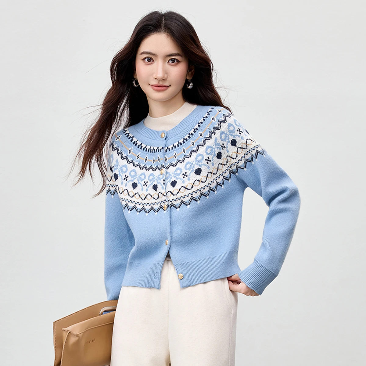 

SENTUBILA Women's Knitted Cardigan 2025 Autumn Casual Patchwork Sweaters Ladies Loose Fit Long Sleeve Female Knitwear W53EB3372