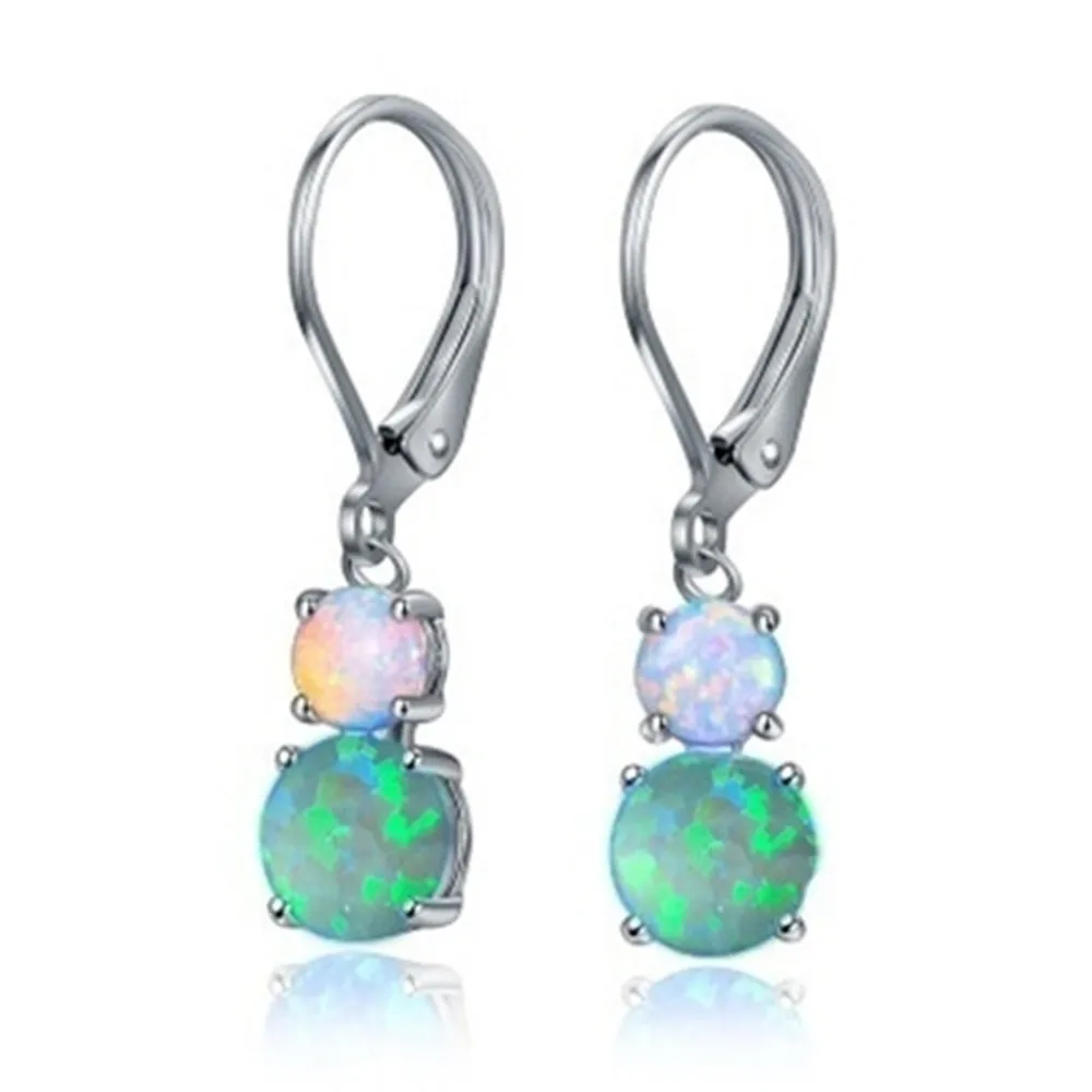 Seulement Hypoallergenic Opal Earrings for Women Girls Sensitive Ears White/ Green/ Blue Round Opal Drop Earrings Jewelry