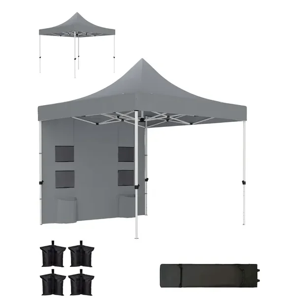 

Outsunny 10' x 10' Heavy Duty Pop Up Canopy Tent with Sidewall, UPF50+ Instant Sun Shelter with Storage Pockets, Gray