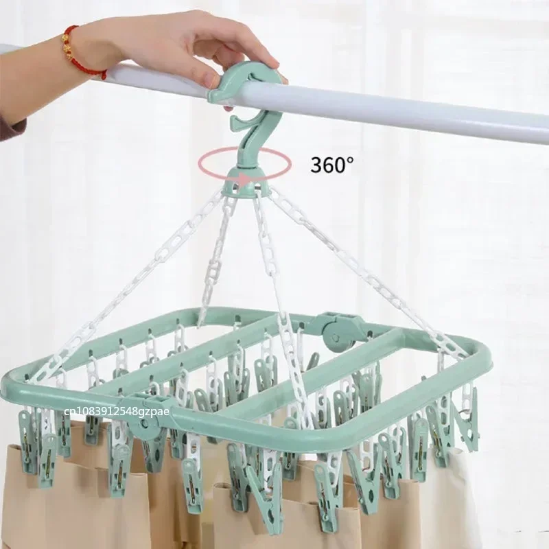 Colgador de secadora de ropa plegable con múltiples 32 Clips, estante de secado de calcetines, aparatos para el hogar, clavija de ropa multifuncional con Clip de plástico