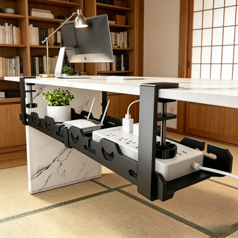 

Металлическая телескопическая подстольная полка для хранения, лоток для организации кабелей, настольный органайзер для проводов без сверления для офиса