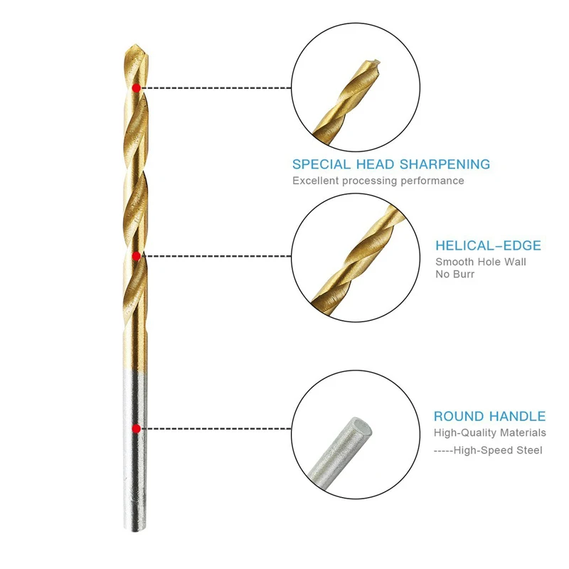 Juego de brocas de acero de alta velocidad HSS, herramienta eléctrica de alta calidad, con revestimiento de titanio, diámetro de 1/1, 5/2/2, 5/3mm,