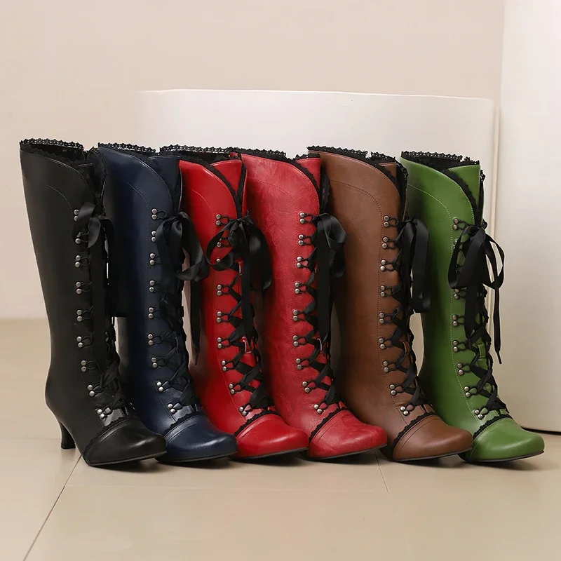 2024 new spring antumn women knee-high boots plus size 22.5-26.5cm Superfiber leather side zip high heel women\'s long boots