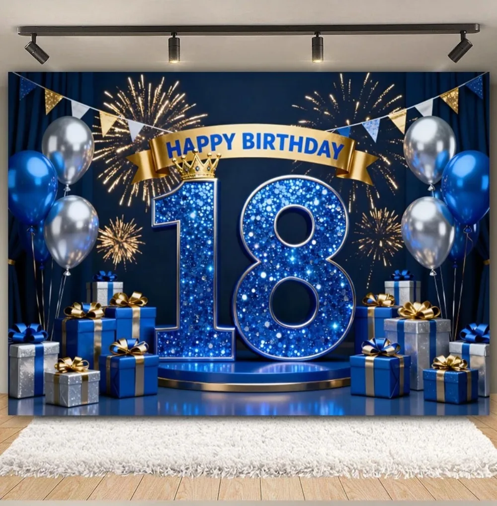 

Black Gold Pink Blue Balloon Ribbon Theme Backdrop, Coming of Age Gift 18th Birthday Party Decoration Photography Backdrop Cloth