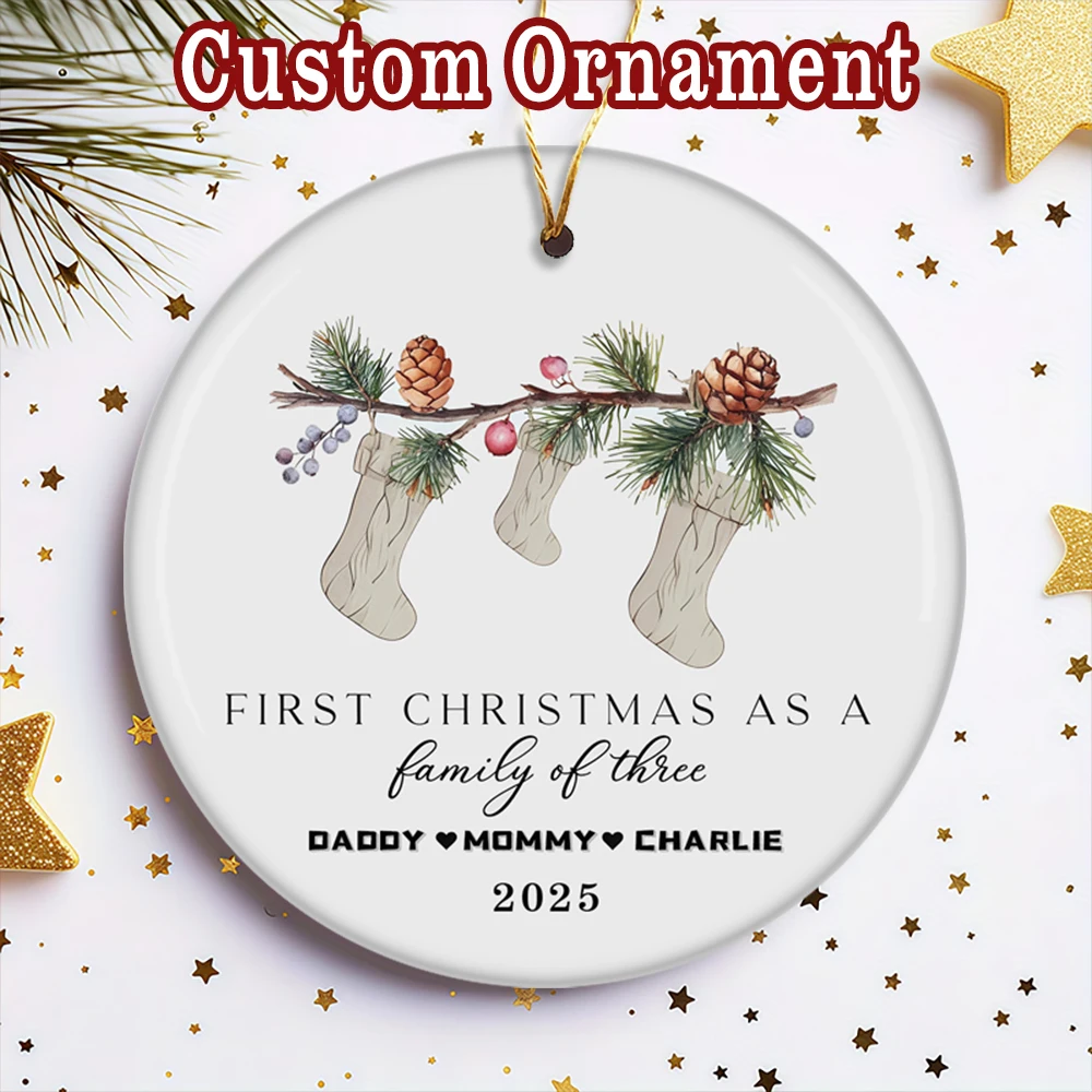 Christmas Stocking Hanging - เครื่องประดับเซรามิกคริสต์มาสแบบถุงเท้าสั่งทำพิเศษ พร้อมชื่อและปี จี้คริสต์มาส ของตกแต่งแขวนต้นไม้สำหรับเทศกาล ของที่ระลึก ของขวัญ
