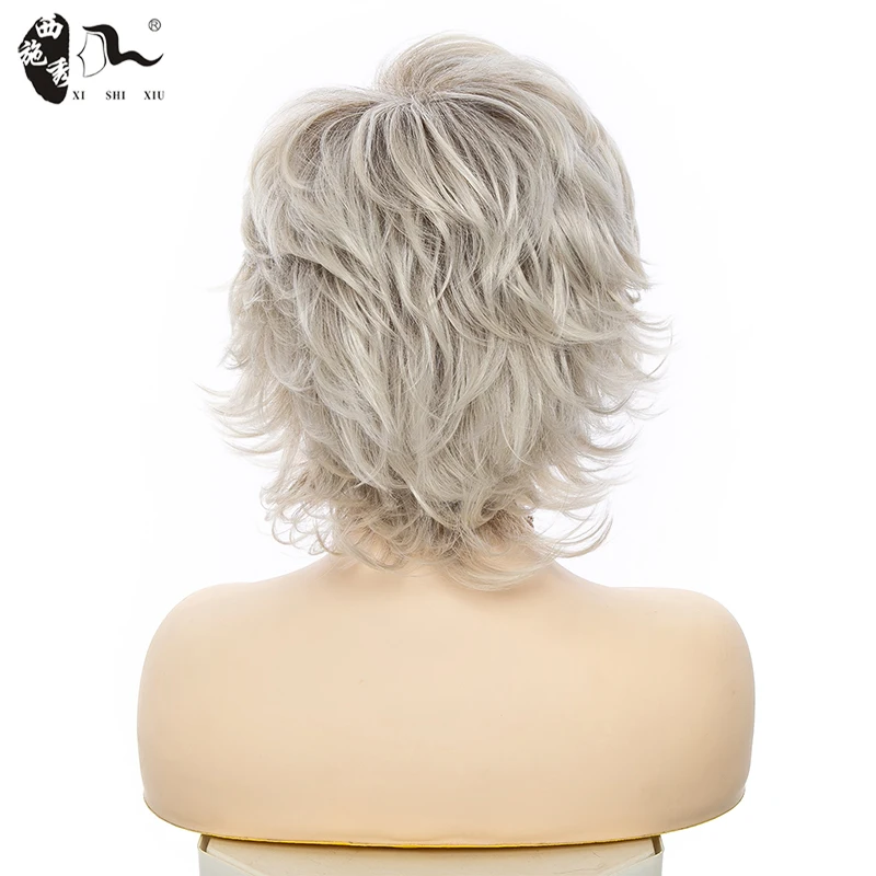 Mixed Blonde Short Natural Hair Synthetic Wig For Women Wavy Femail Hair Wig With Bangs High Temperature Daily Cosplay Daily Wig