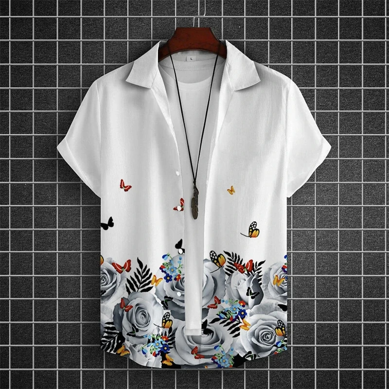 

Fashion Ink Painting 3D Printed Shirts For Men Clothes Flower Animal Graphic Blouses Streetwear Lapel Blouse Casual Mens Tops