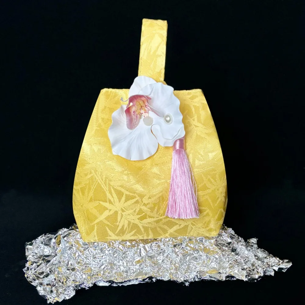 

Портативная сумка на запястье с кисточкой и цветком орхидеи, темпераментная сумка с принтом в китайском стиле, сумка для макияжа, женская сумка для мелких предметов