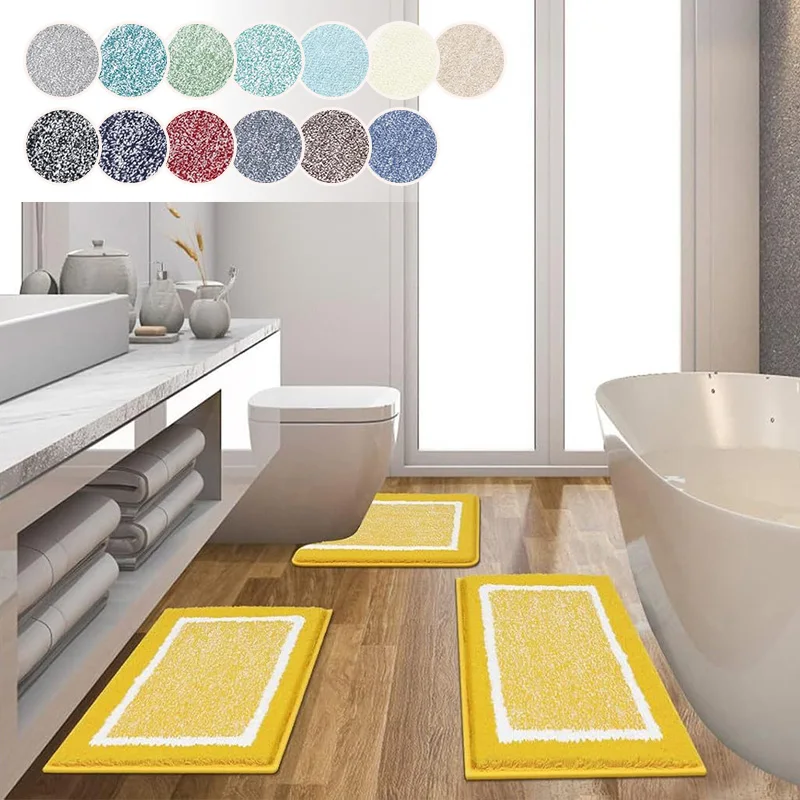 3pcs/set Faux Cashmere Bathroom Rug Mat U-Shaped Toilet Mat Carpet Mats Water‑Absorbent Non‑Slip Easy‑Clean For Home Decor