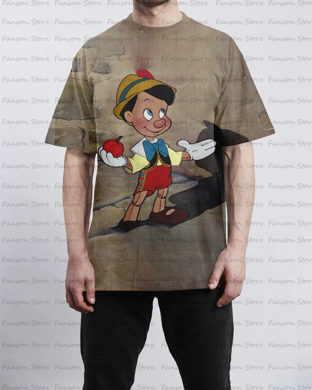 Camiseta masculina de pinóquio com pescoço o, blusa de manga curta, impressão digital 3D, moda de rua, esportes, crianças, verão, novo, 2022, 2024