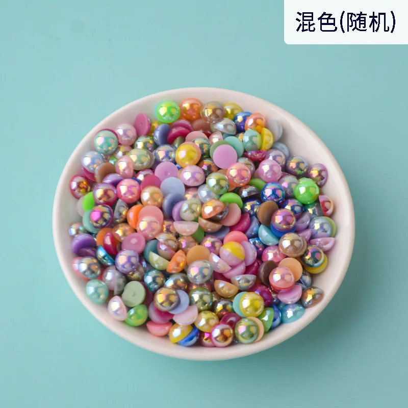 3mm-12mm Mix Size  Half Round AB Pearl plastic Non Hotfix Flat Back Glitters For DIY Nail Craft Decoration