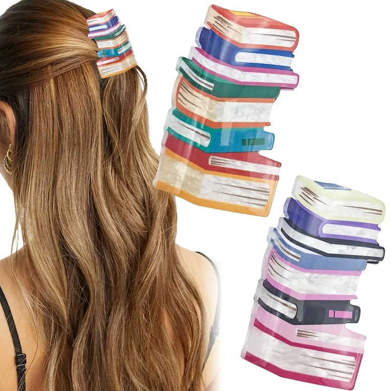 

bookl Hair Claw Clips - Fashion Hair Accessories for Girls & Teachers - 3.8" Large Size with Fun Prints - Perfect for School
