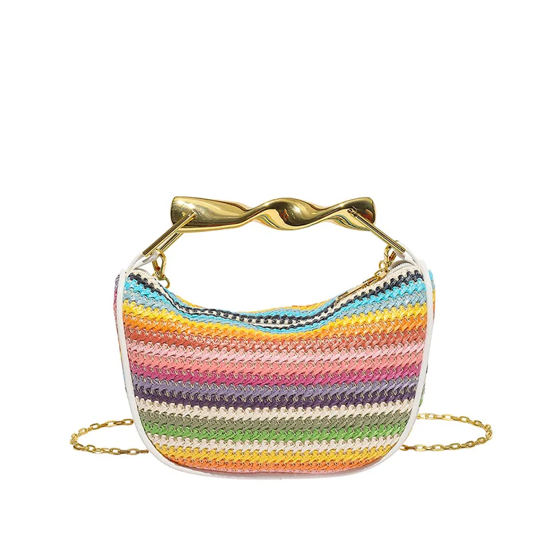 

Luxury Woven Shoulder Bag Gold Handle Brand Handwoven Handbag Exquisite High-end Leather Bow Design Purse Brown Zipper Casual