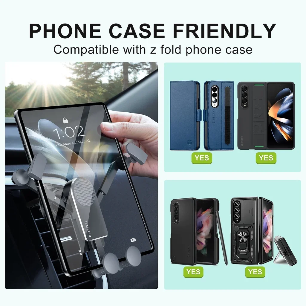 Oatsbasf Z أضعاف 5 سيارة جبل حامل هاتف السيارة لسامسونج غالاكسي Z أضعاف 6 5 4 3 سيارة الجاذبية تنفيس الهواء قاعدة تركيب مزودة بمشبك صالح حافظة سميكة