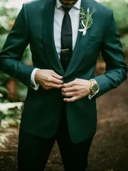 Men Suits Country Garden Wedding Tuxedos Shawl Lapel Slim Fit Groom Formal Wear Man Elegant Prom Party Blazer Emerald Green