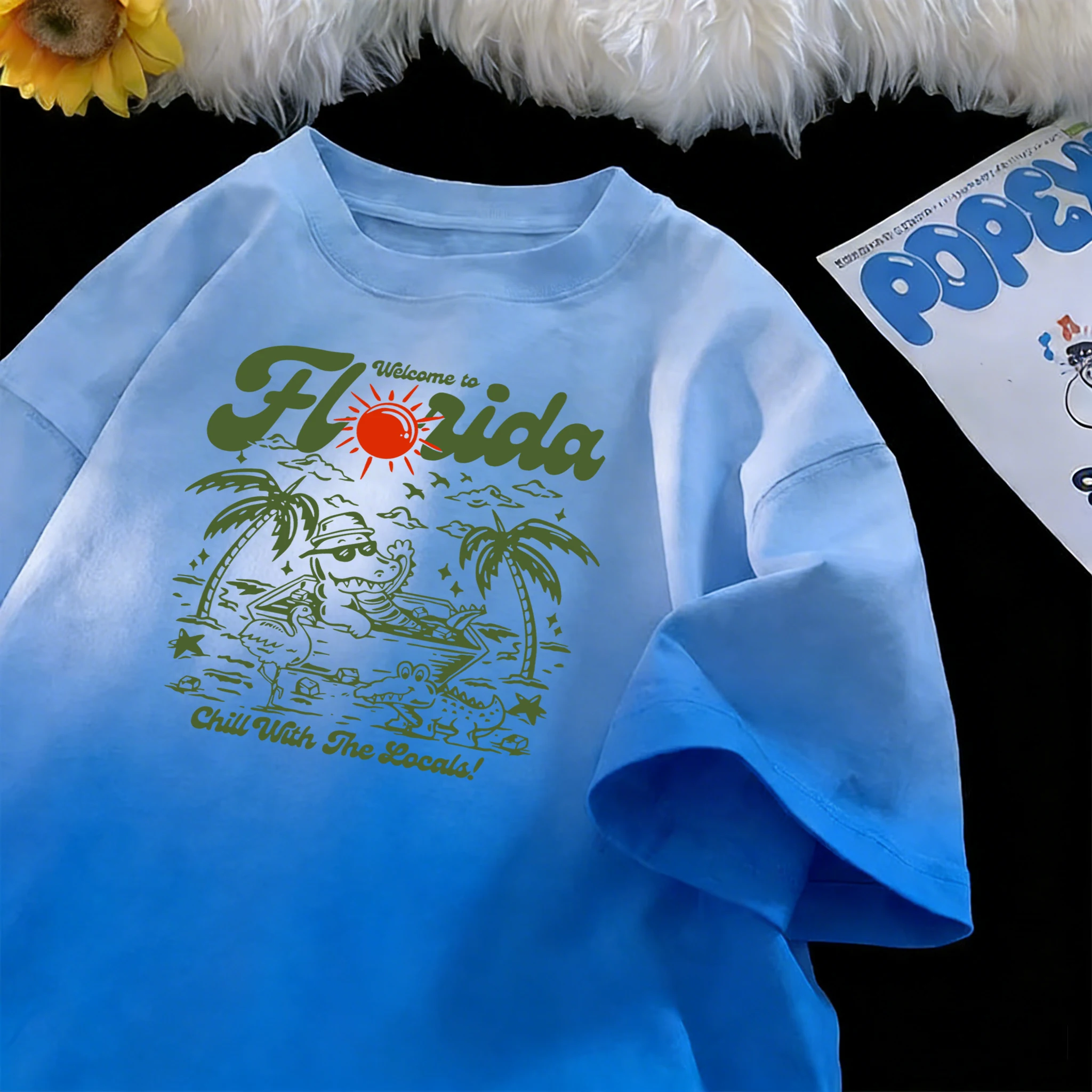 Willkommen in Florida, Kokosnussbaum-Prints, Sommer-Baumwoll-Top für Herren, Basic S-3XL, Streetwear, Batik, lockeres, kurzärmeliges, lässiges T-Shirt