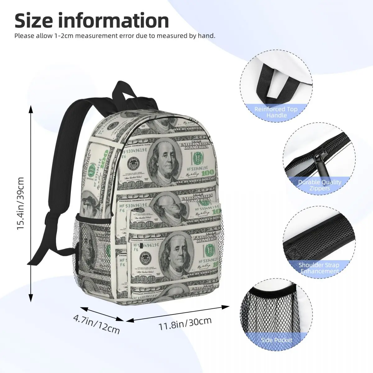Dollar Backpack Student Boys Girls BookBag Men Women School Bag Computer Shoulder Bags